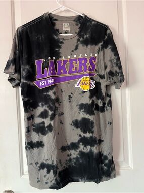 Los Angeles Lakers Tie-Dye Graphic Tee - Gray & Black with Purple Logo